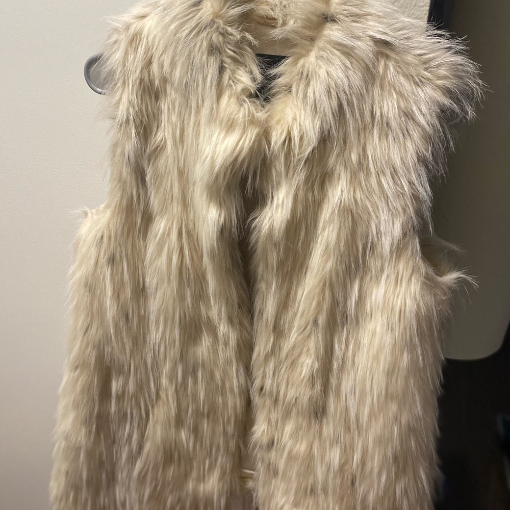 Rachel Zoe Pocketed Faux Fur Vest - Cream and Brown